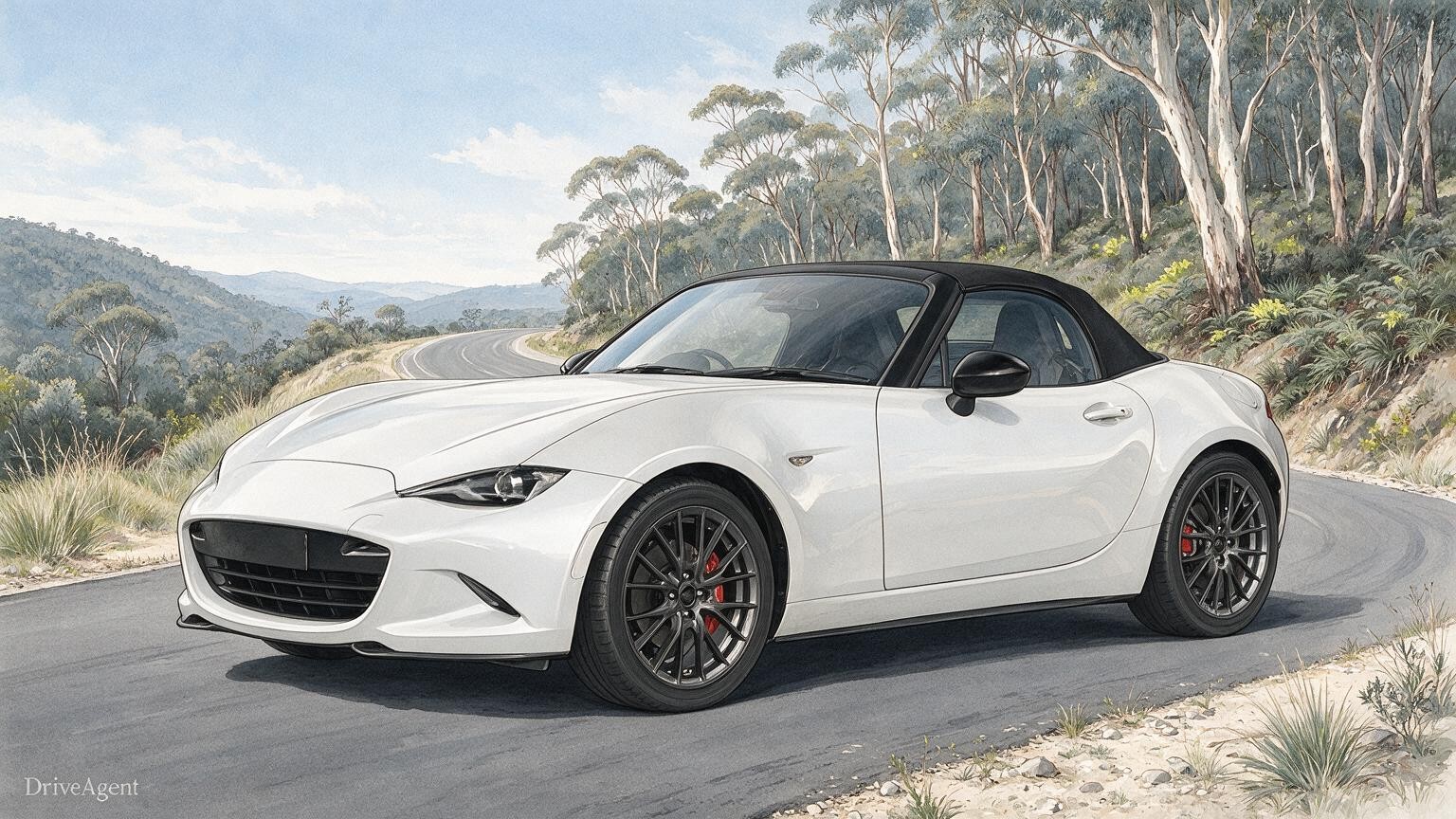 DriveAgent illustration of the Mazda MX-5 Roadster GT RS, current Australian soft-top model