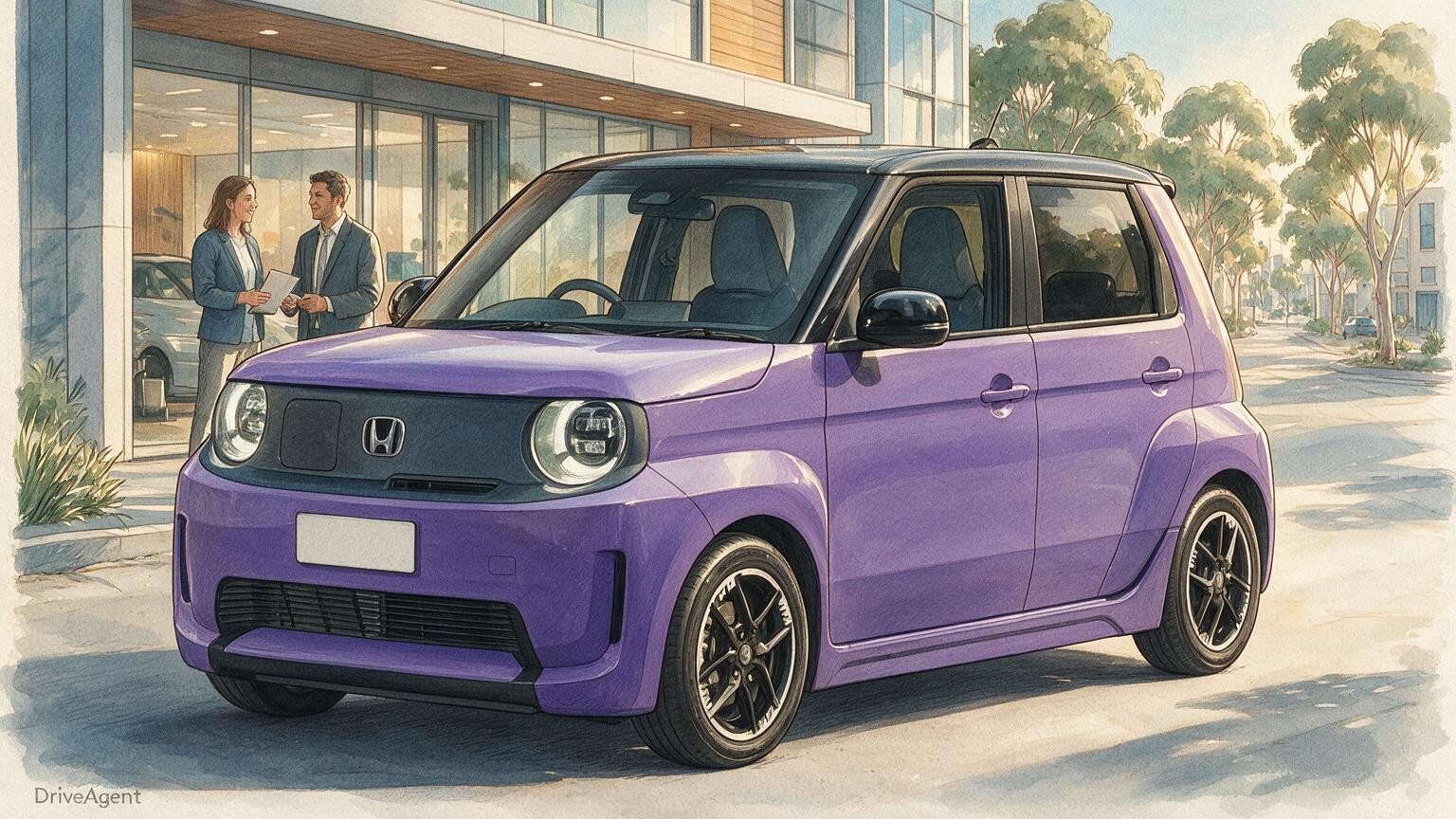 AI editorial illustration of the Honda Super-One