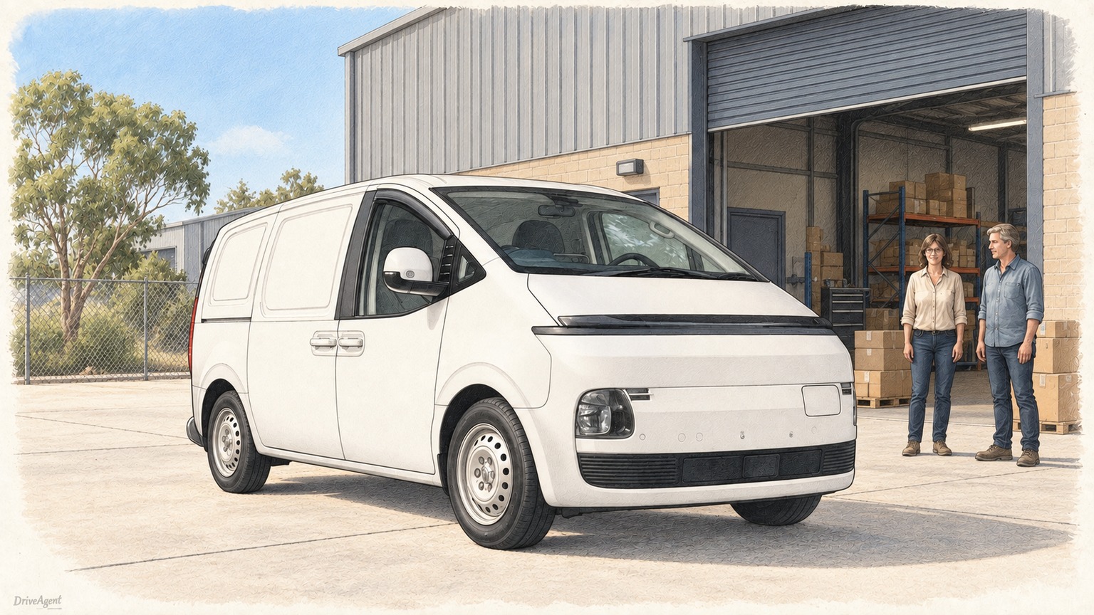 AI editorial illustration of a Hyundai STARIA Load Electric