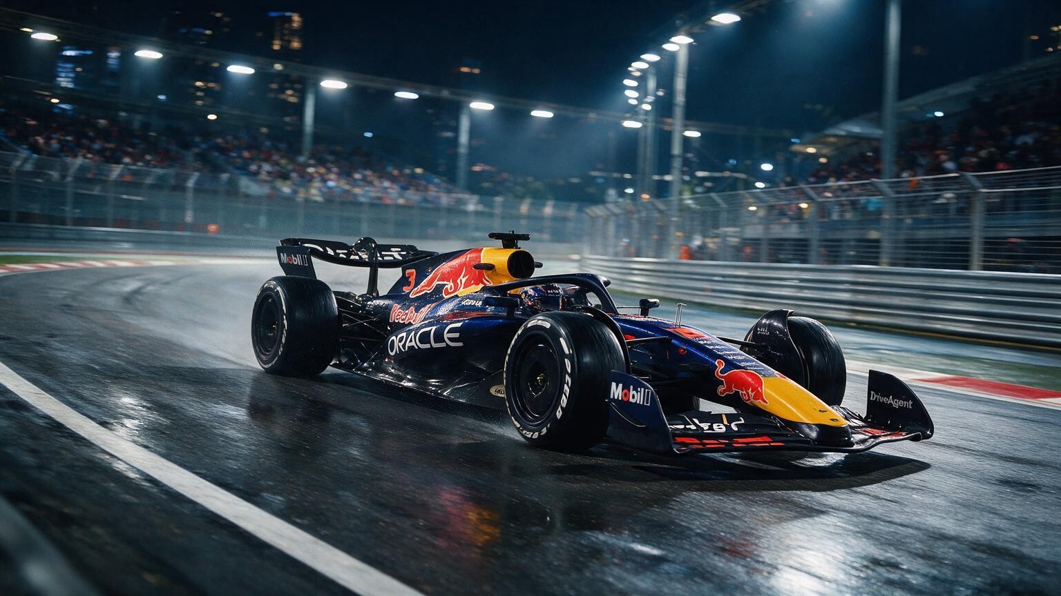 Editorial illustration of Red Bull RB22, Red Bull car number 3, in a racing setting
