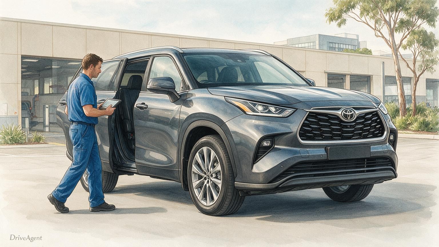 AI editorial illustration of the Toyota Kluger