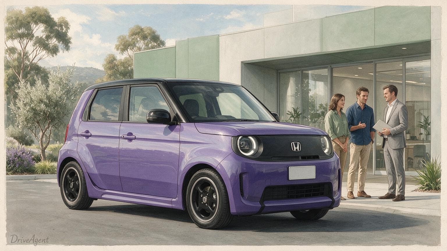 AI editorial illustration of the Honda Super-One