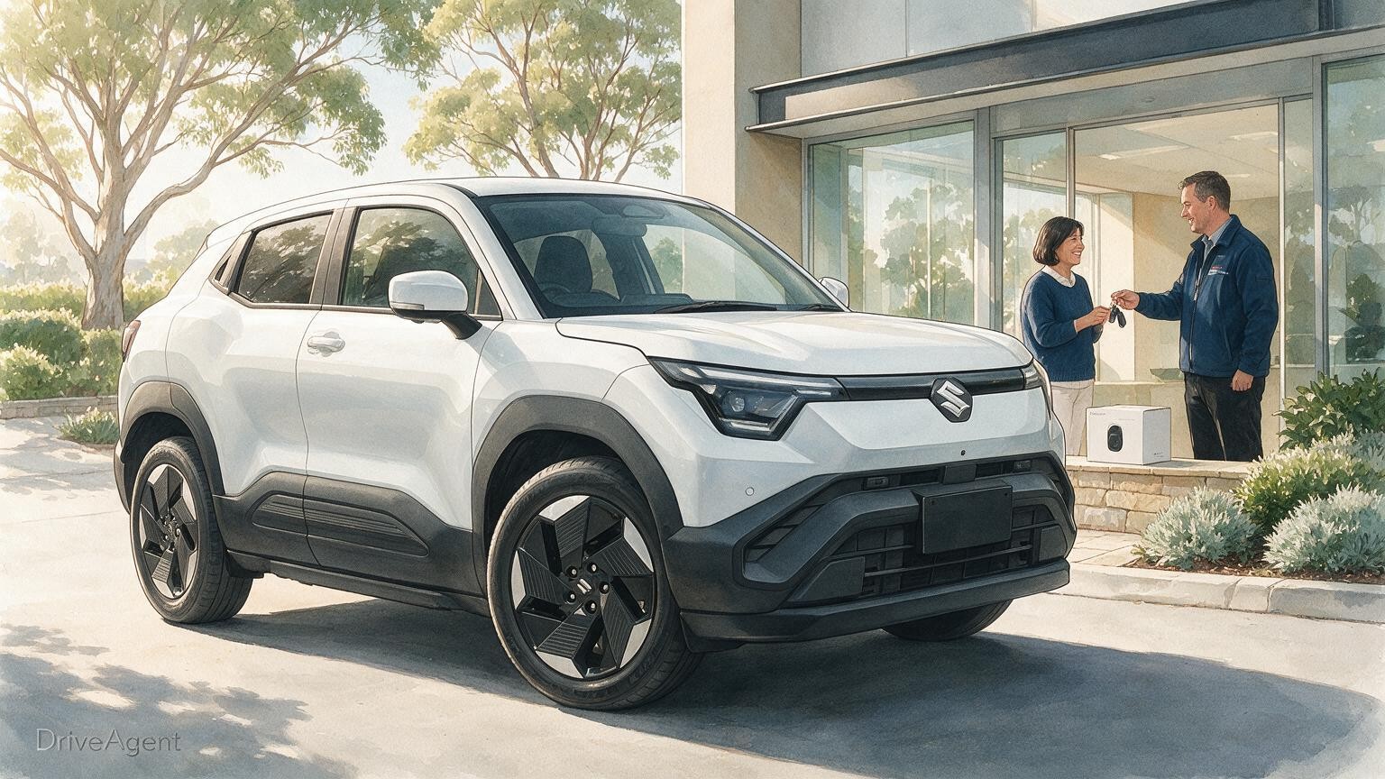 AI editorial illustration of the Suzuki e Vitara Motion