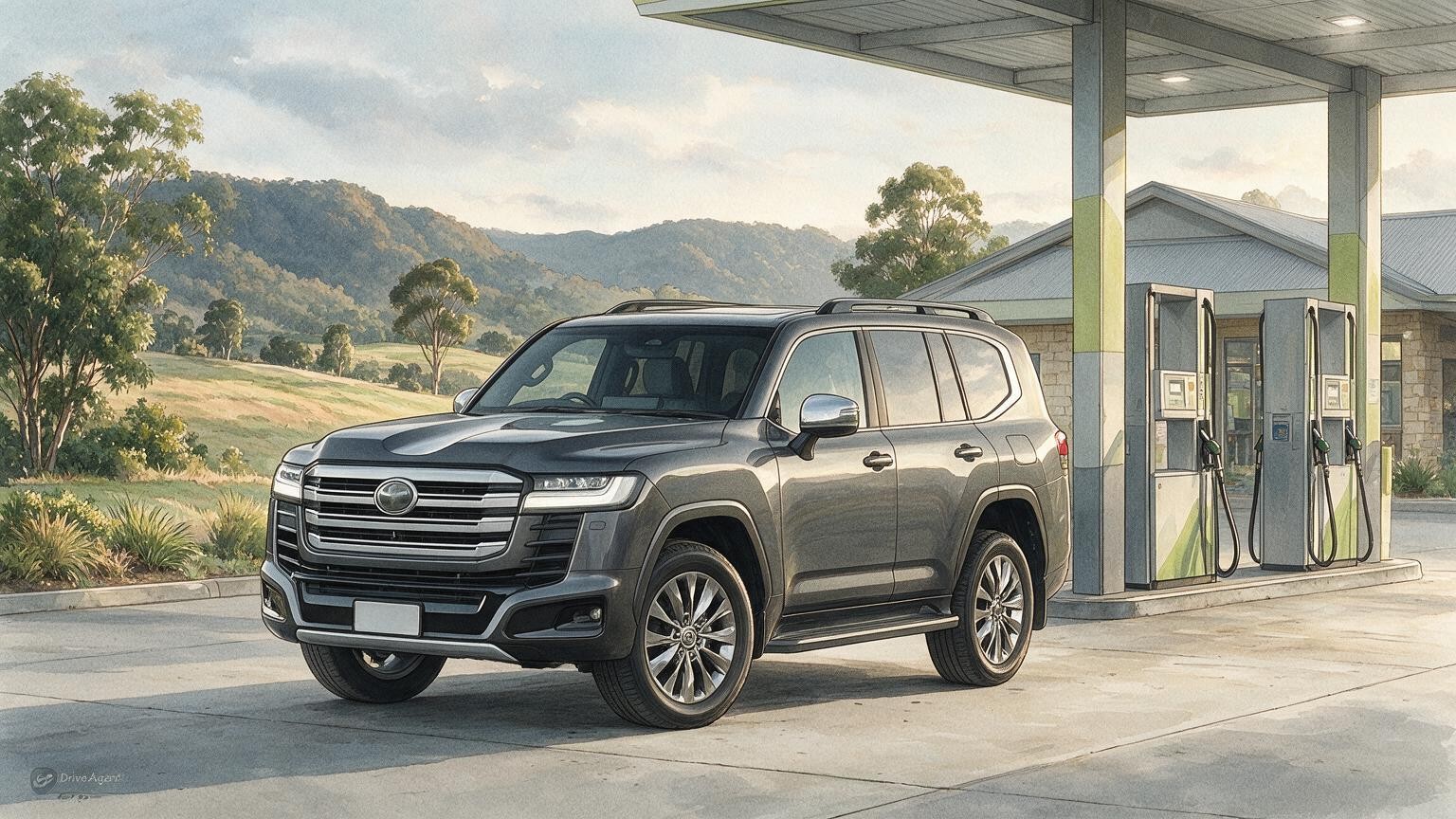AI editorial illustration of the Toyota LandCruiser 300 Performance Hybrid Sahara ZX