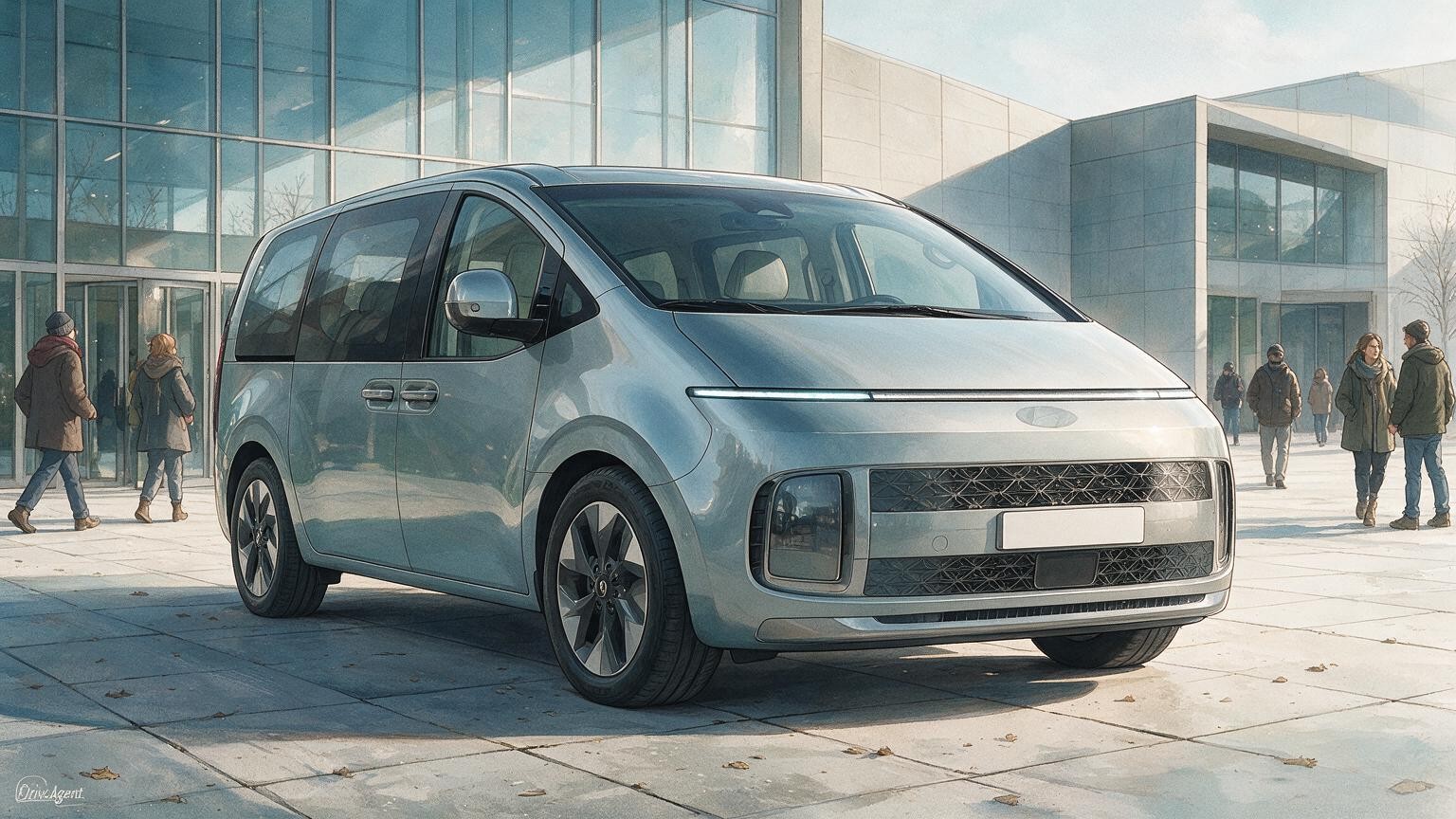 AI editorial illustration of the Hyundai STARIA Electric
