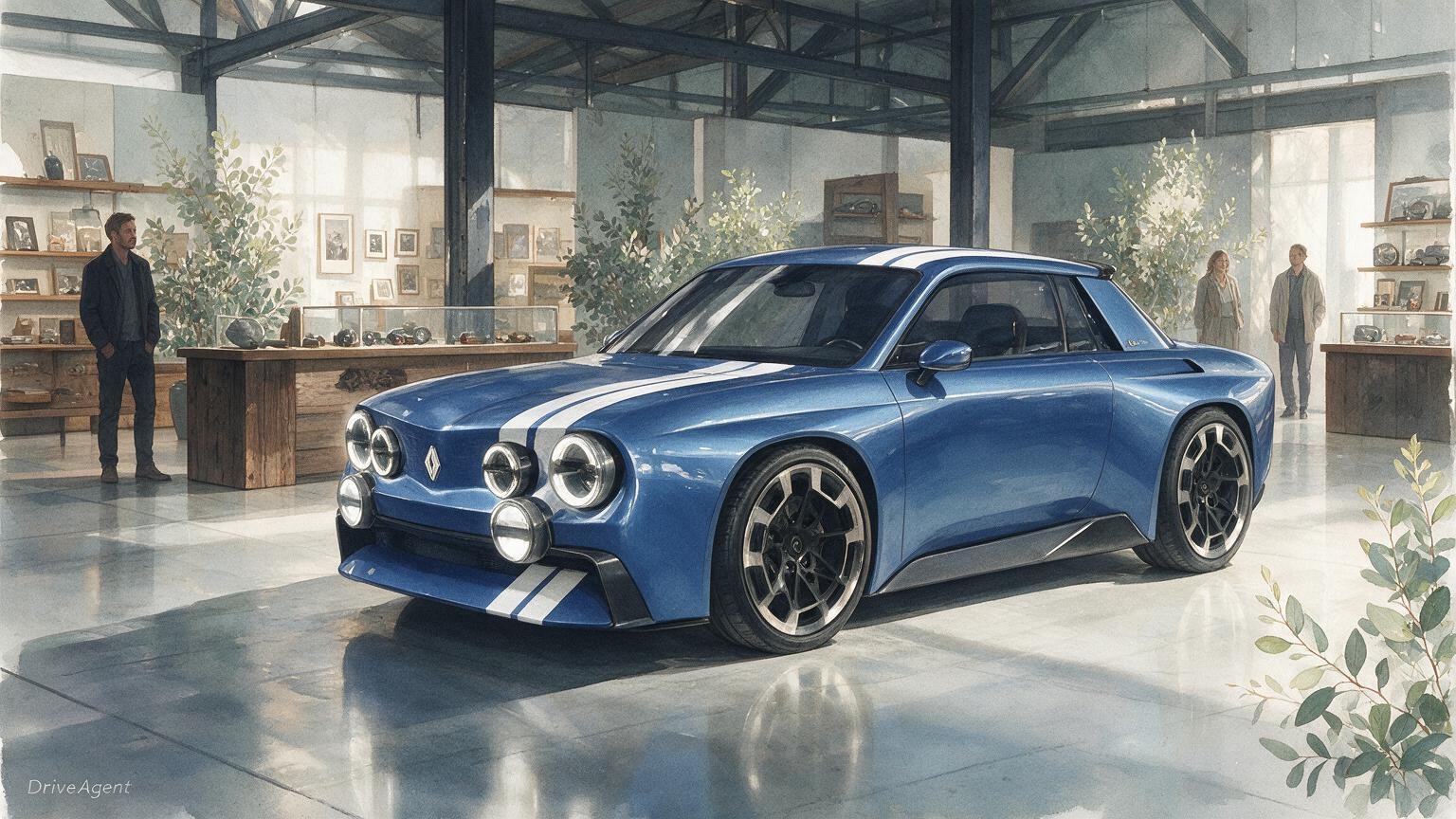 AI editorial illustration of the Renault 8 Gordini Concept
