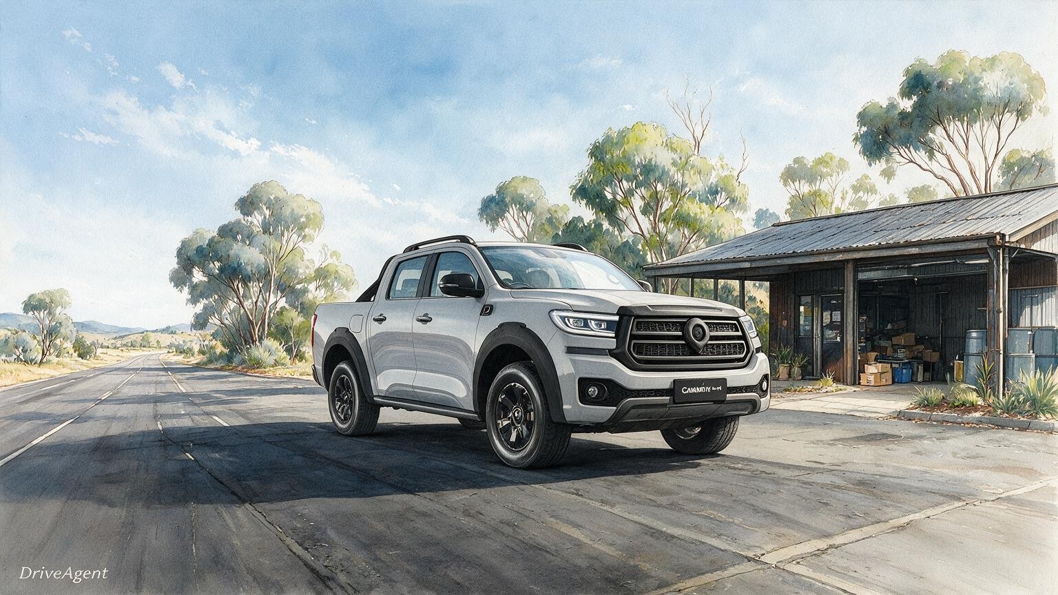 AI editorial illustration of a GWM Cannon PHEV (Hi4-T), official overseas model reference