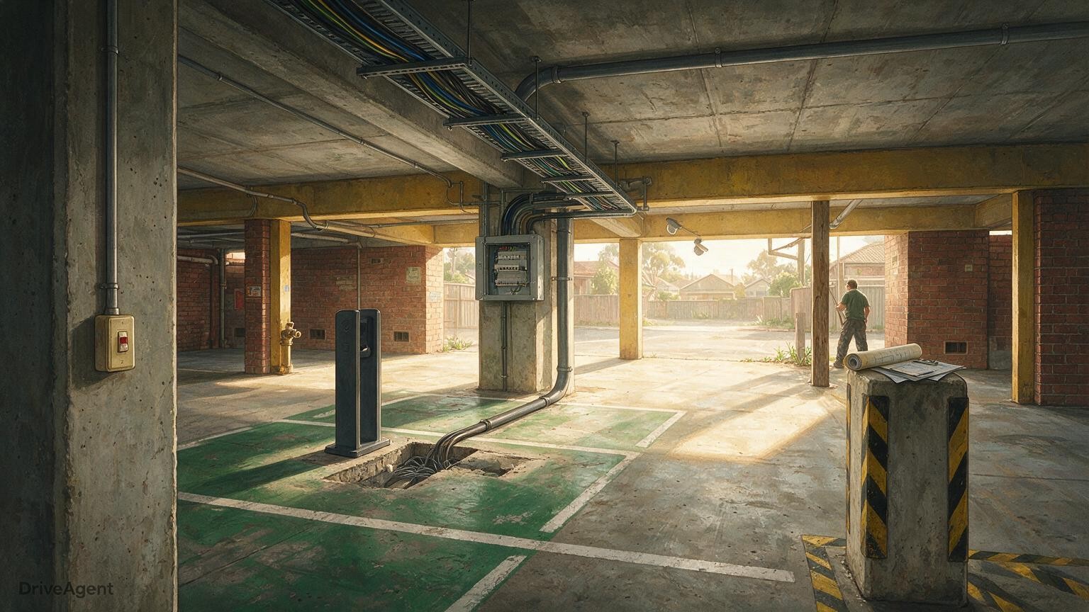 Concept illustration for: EV chargers and electrification stall in Victorian apartments as owners face costs and strata rules