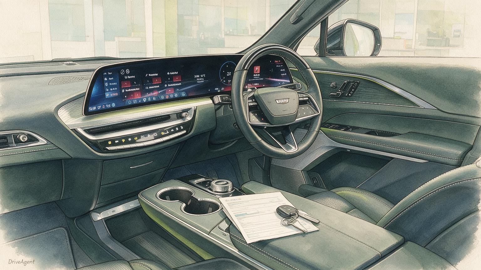 AI editorial illustration of a Lyriq-V