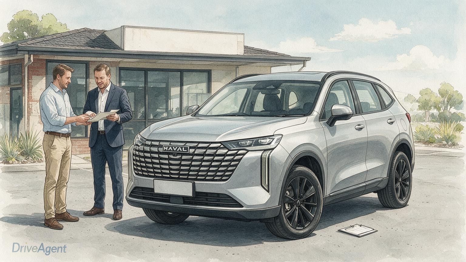 AI editorial illustration of the GWM Haval H6