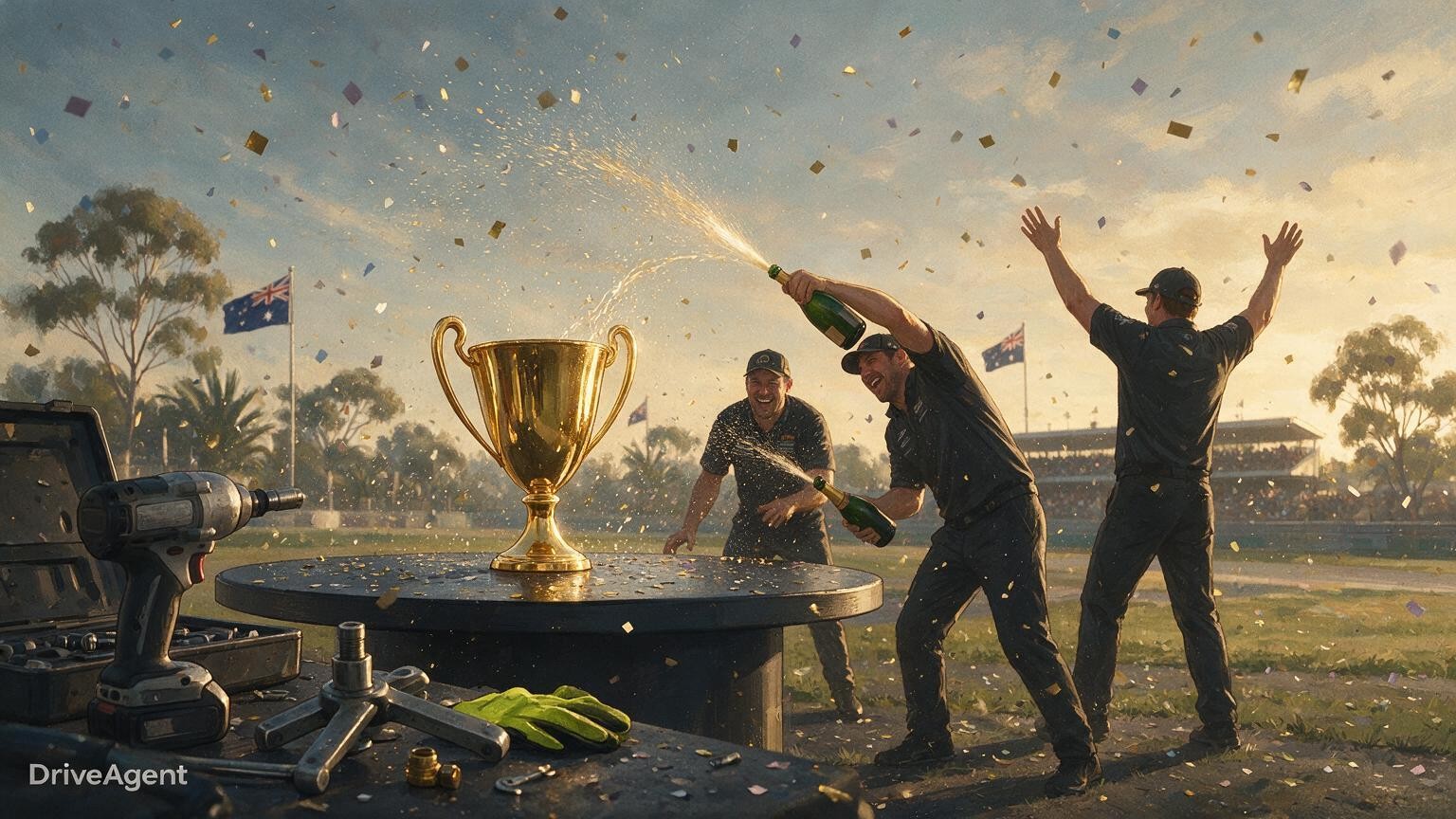 Concept illustration for: George Russell wins 2026 Australian Grand Prix as Mercedes opens new F1 era with Melbourne one-two