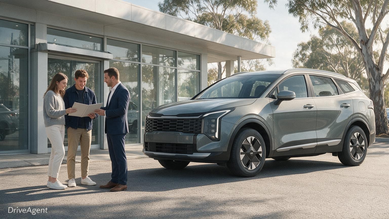 AI editorial illustration of the Kia Sportage S Hybrid