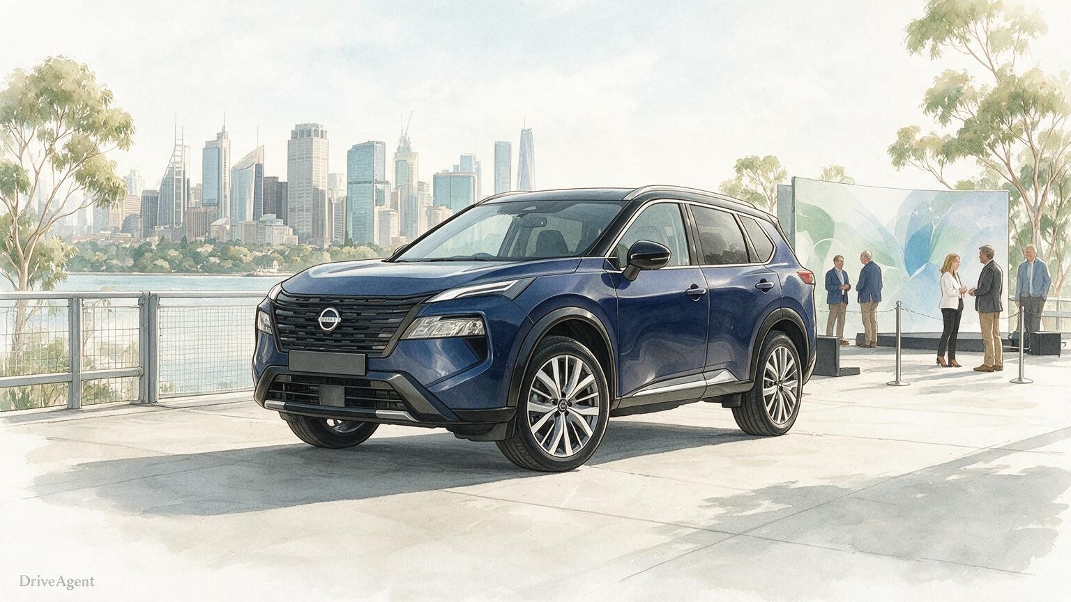 AI editorial illustration of the Nissan X-Trail E-Power