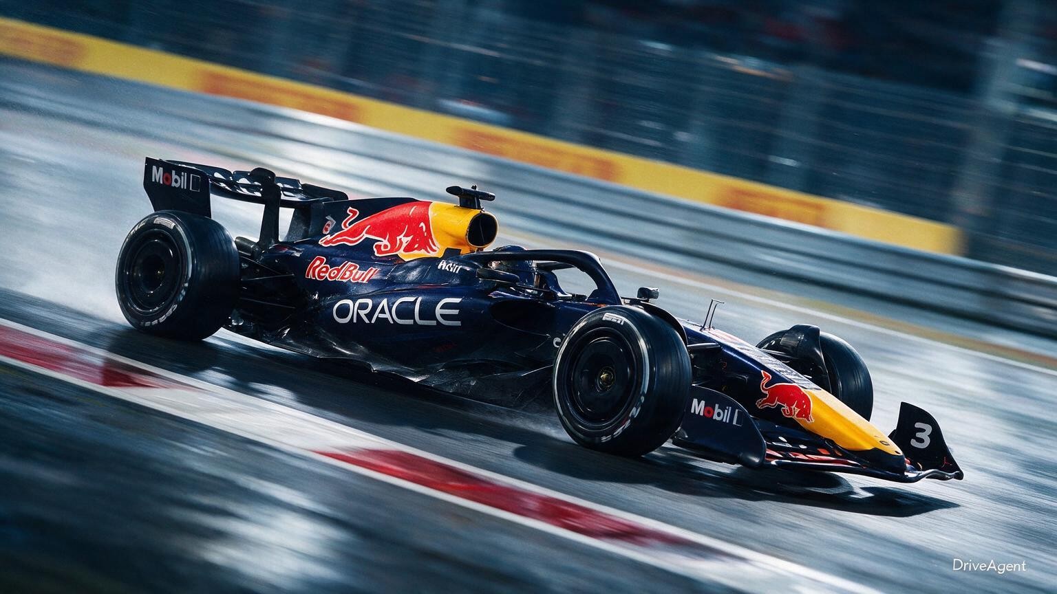 Editorial illustration of Red Bull RB22, Red Bull car number 3, in a racing setting