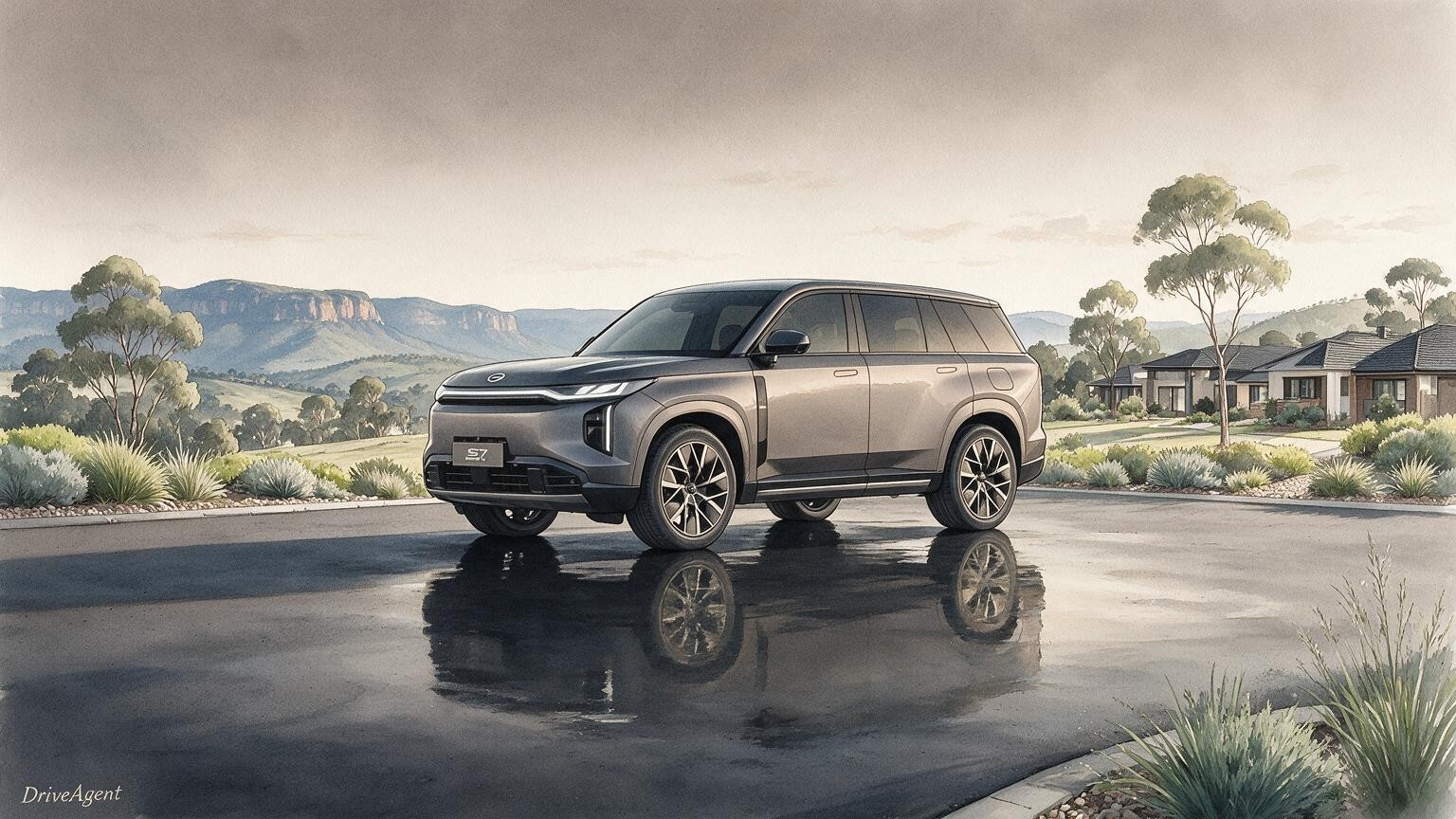 AI editorial illustration of a GAC S7 PHEV, official global model reference