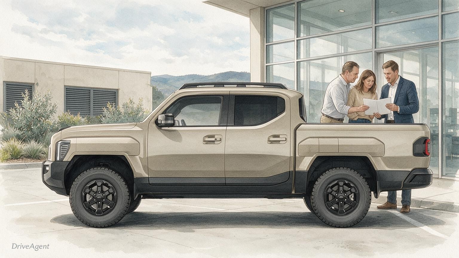 AI editorial illustration of the Kia Tasman X-Pro dual-cab ute