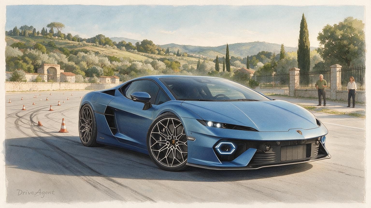 AI editorial illustration of the Lamborghini Temerario hybrid coupe