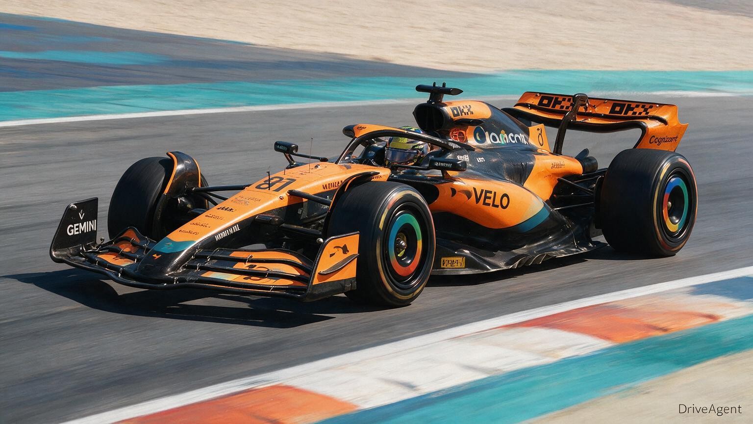 Editorial illustration of McLaren MCL40, McLaren car number 81, in a racing setting