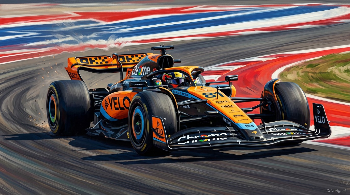 Editorial illustration of McLaren MCL40, McLaren car number 81, in a racing setting