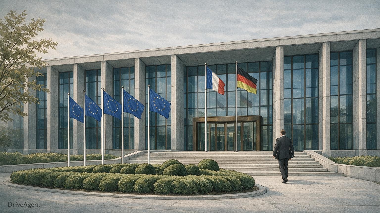 Concept illustration for: France and Germany strike deal to soften EU car emissions rules and open door for UK inclusion