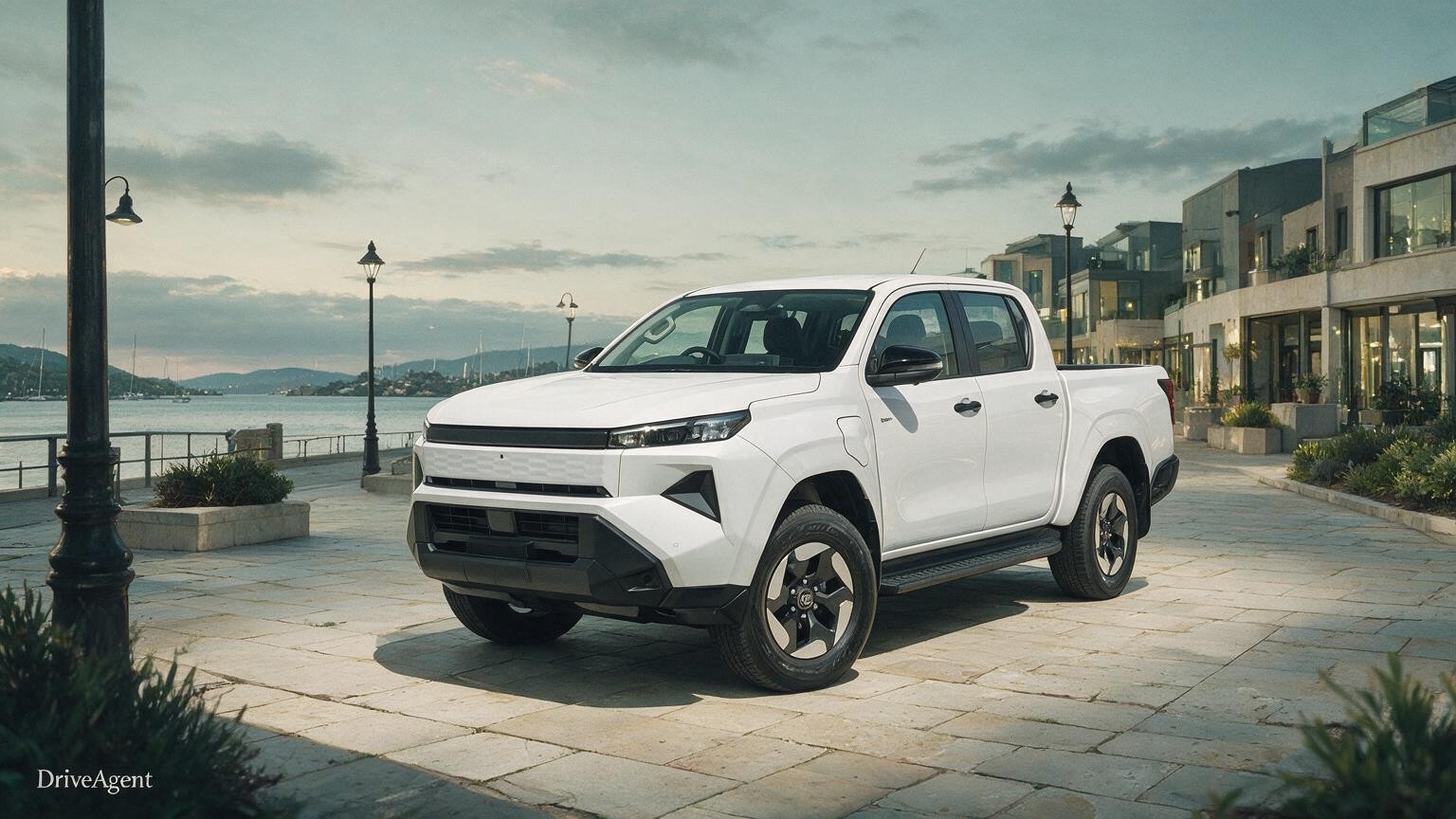 AI editorial illustration of a Toyota HiLux BEV