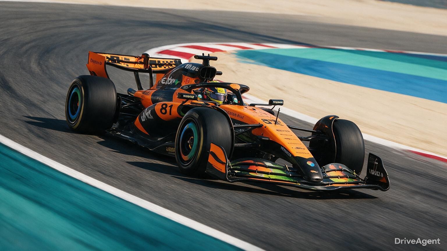 Editorial illustration of McLaren MCL40, McLaren car number 81, in a racing setting