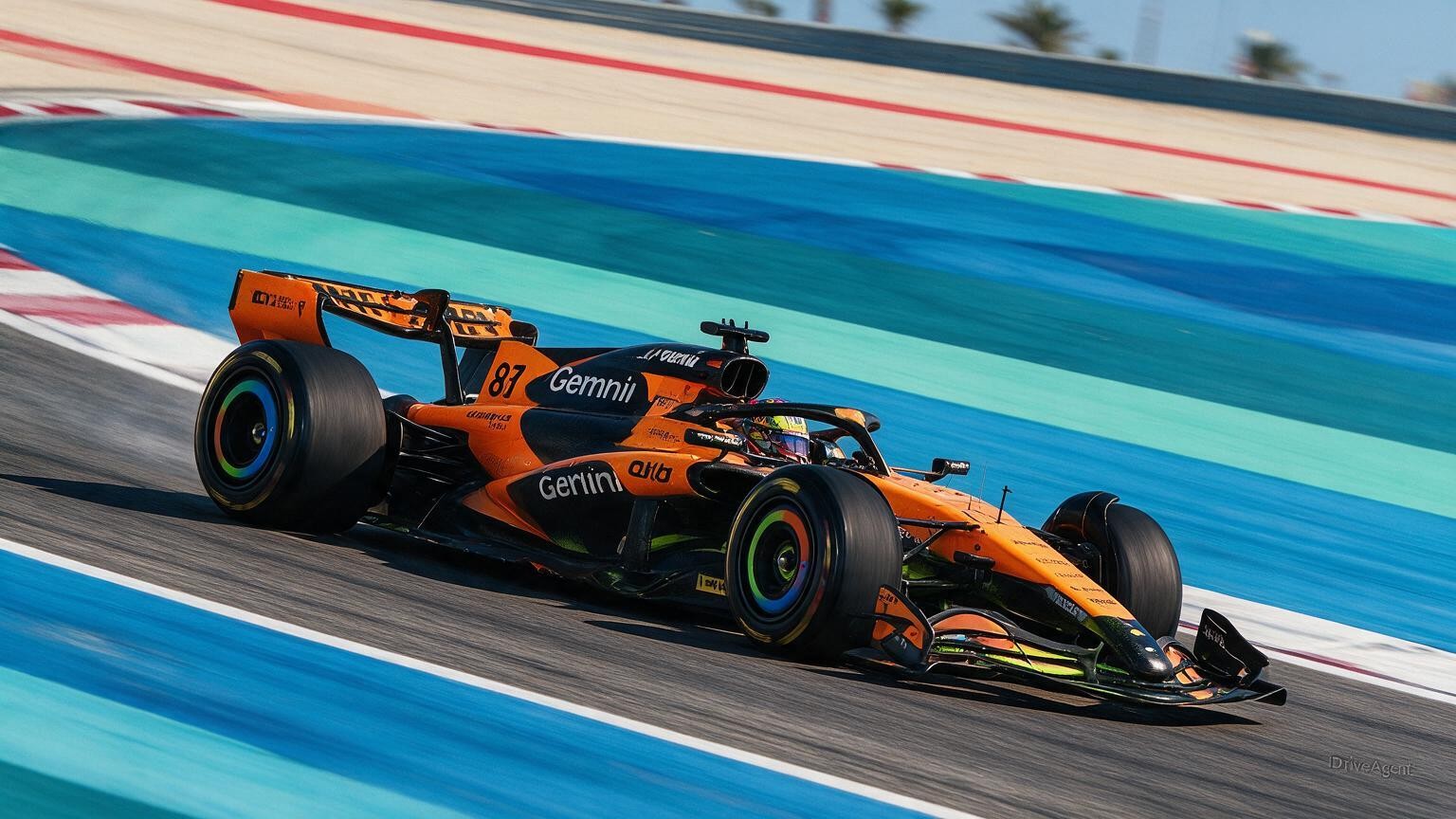 Editorial illustration of McLaren MCL40, McLaren car number 81, in a racing setting