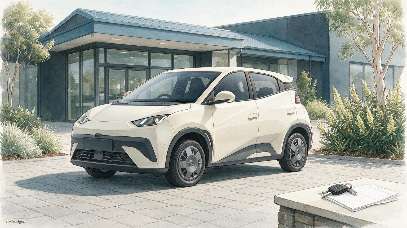 AI editorial illustration of the BYD Atto 1