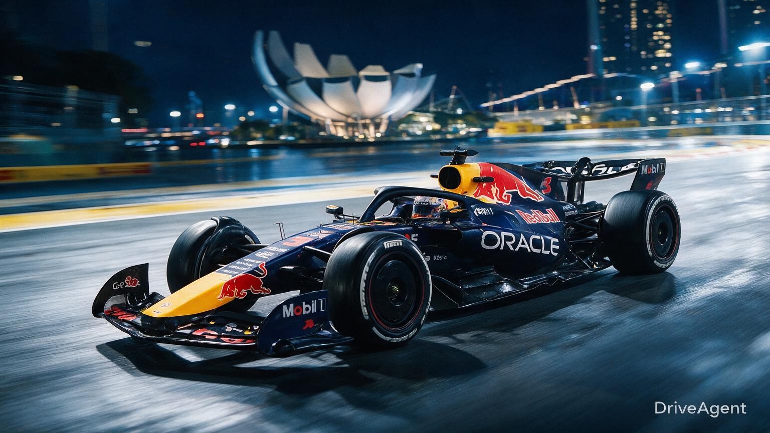 Editorial illustration of Red Bull RB22, Red Bull car number 3, in a racing setting