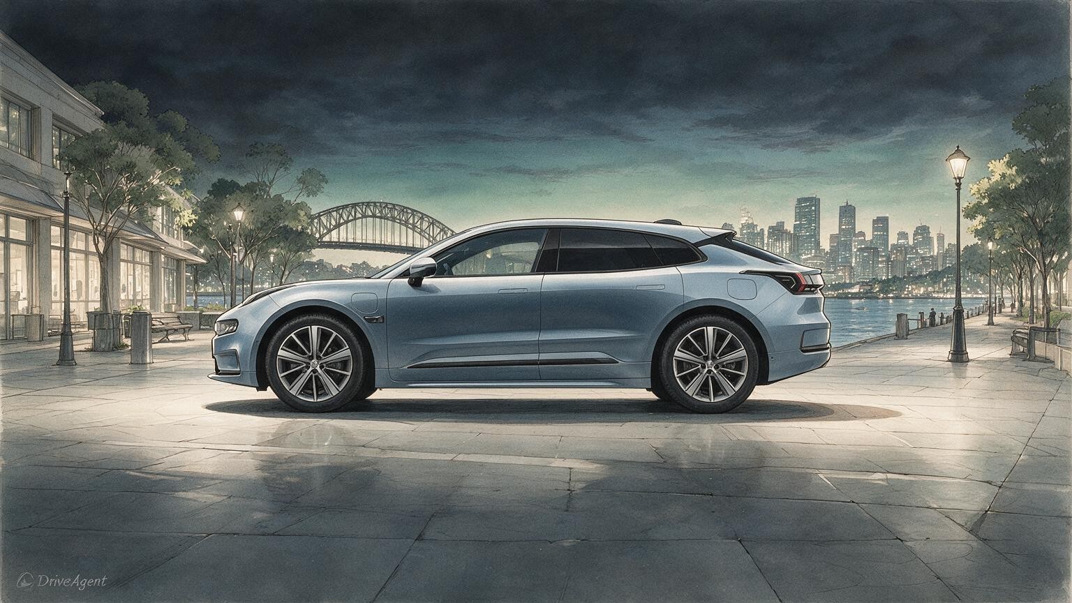 AI editorial illustration of a Zeekr 7GT
