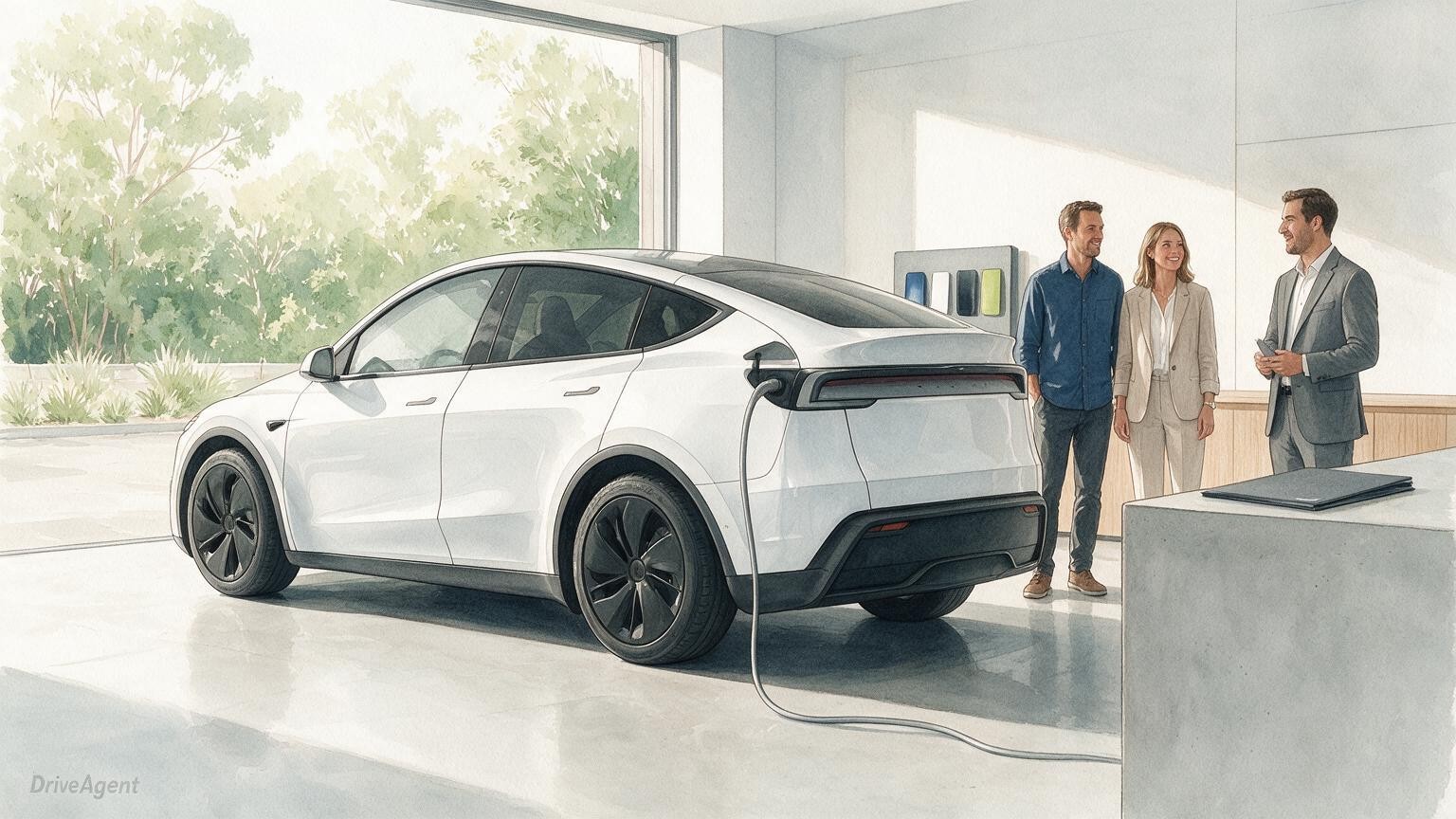 AI editorial illustration of the Tesla Model Y Performance