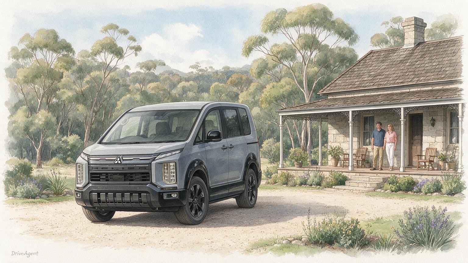 AI editorial illustration of the Mitsubishi Delica D:5