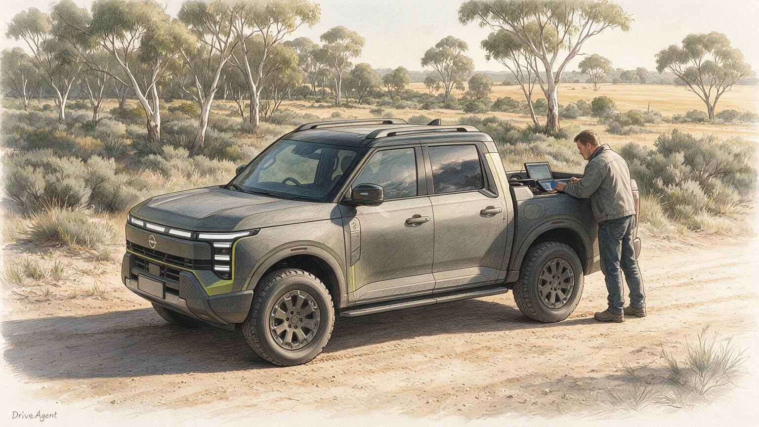 AI editorial illustration of the Nissan Frontier Pro