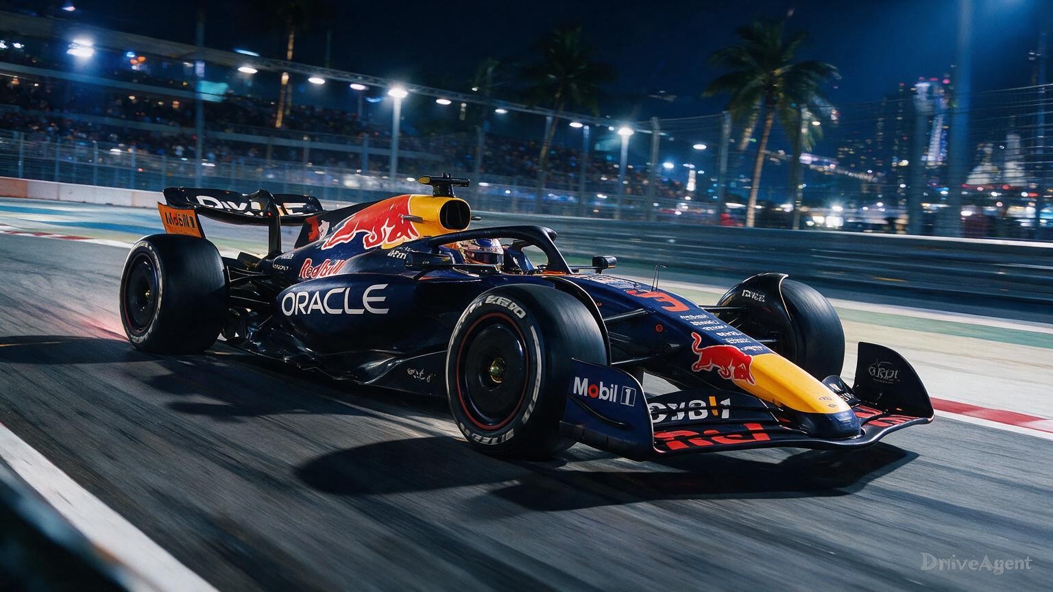 Editorial illustration of Red Bull RB22, Red Bull car number 3, in a racing setting