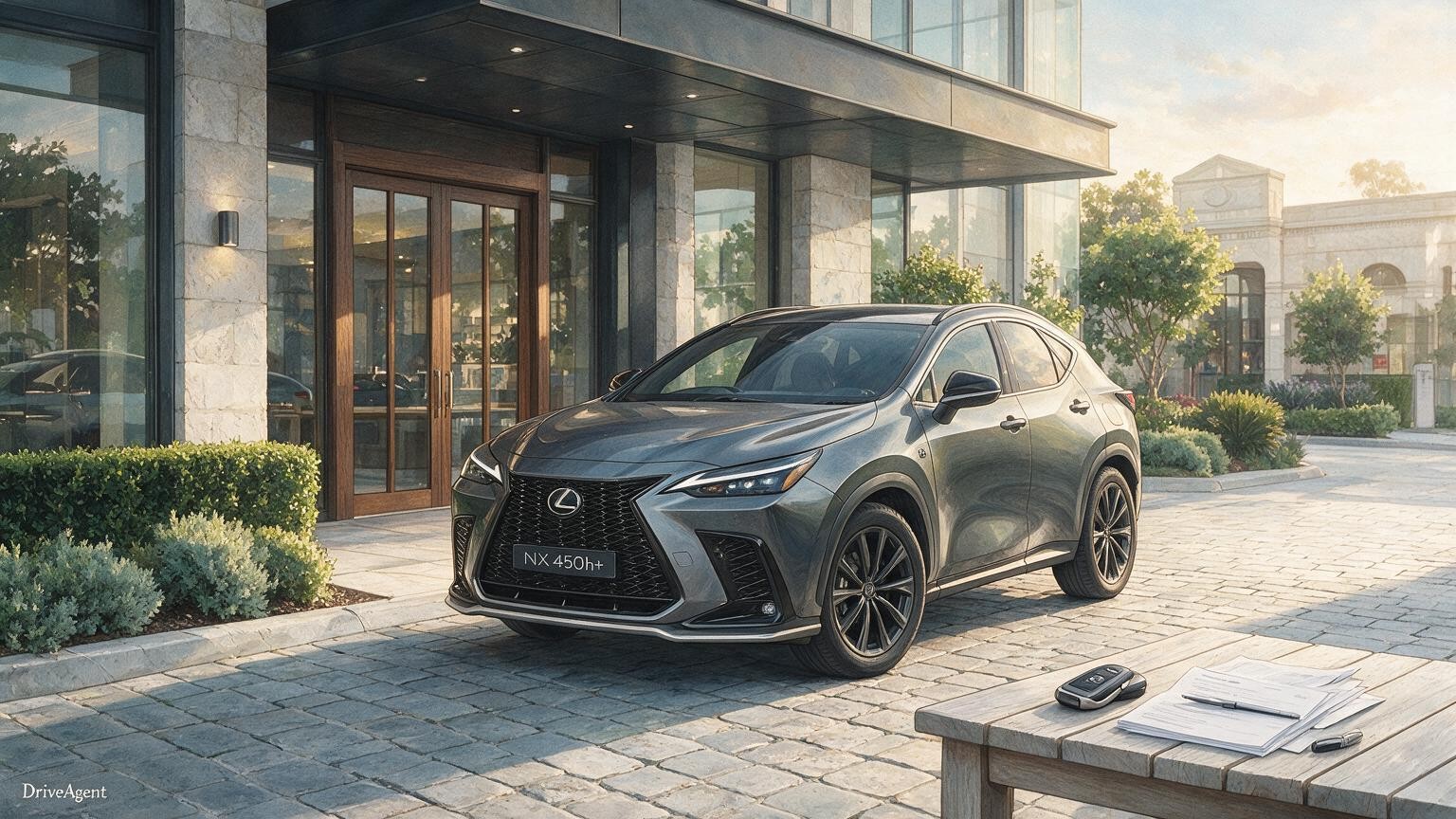 AI editorial illustration of a Lexus NX 450h+ F Sport, Australian manufacturer press photograph