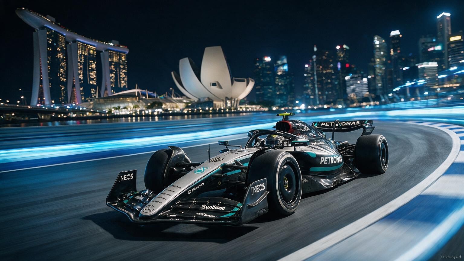 Editorial illustration of Mercedes-AMG W17, Mercedes car number 12, in a racing setting