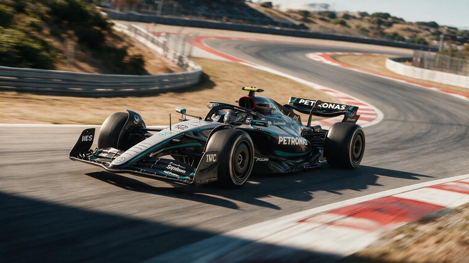 Editorial illustration of Mercedes-AMG W17, Mercedes car number 12, in a racing setting