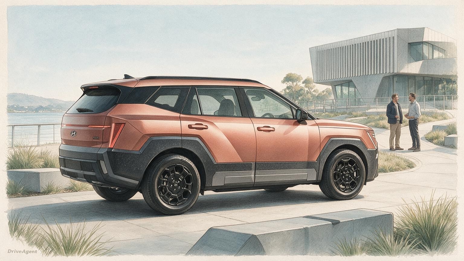 AI editorial illustration of the Hyundai Tucson