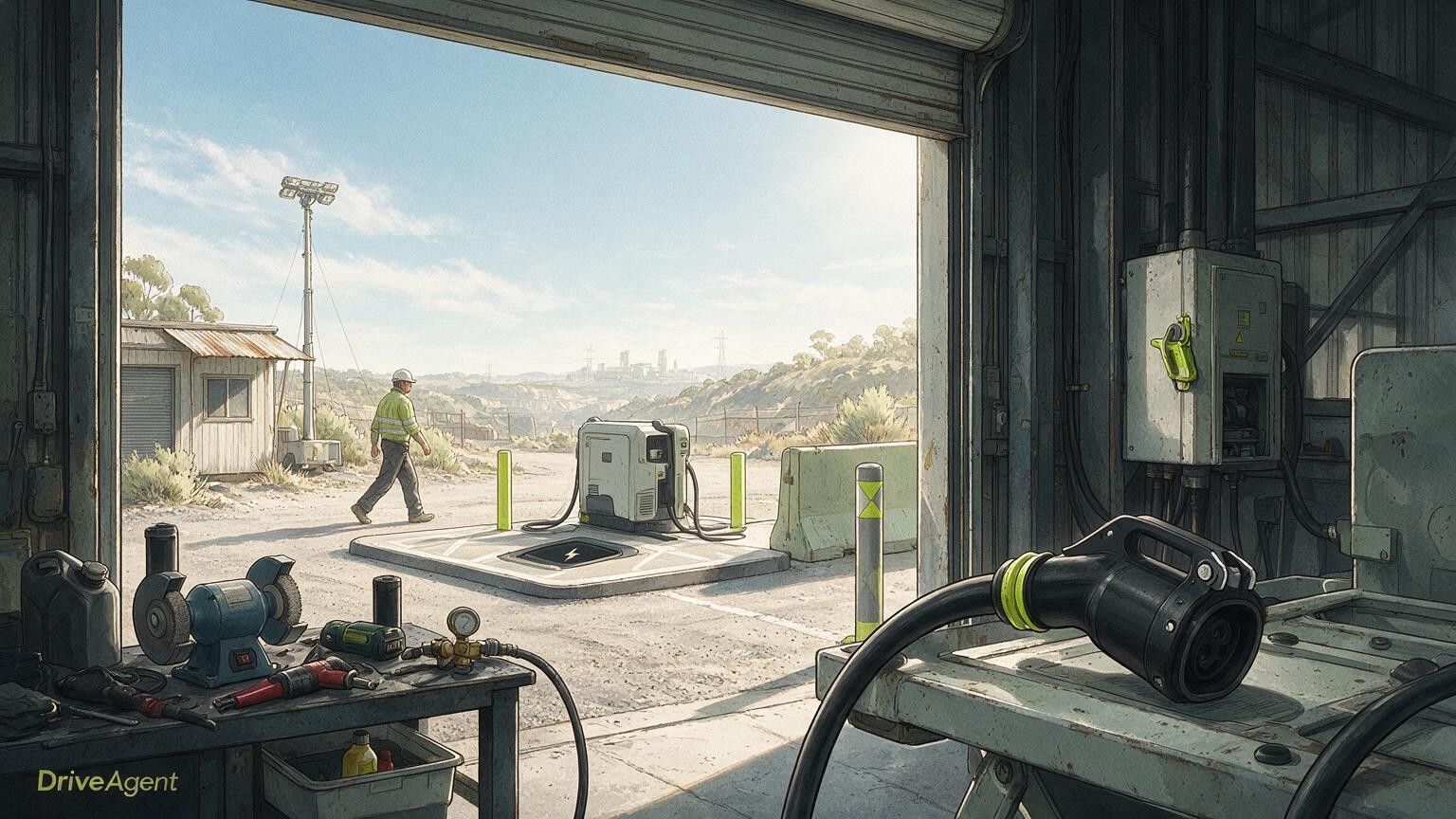 Concept illustration for: BHP haul-truck trial faces reported static-charging downtime risk