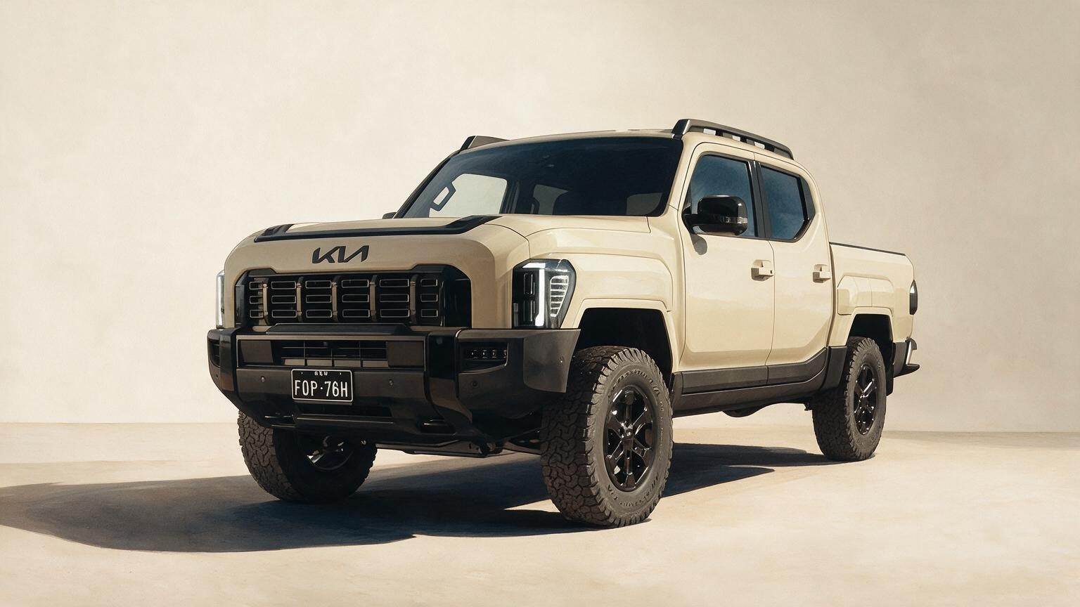 AI editorial illustration of a Kia Tasman