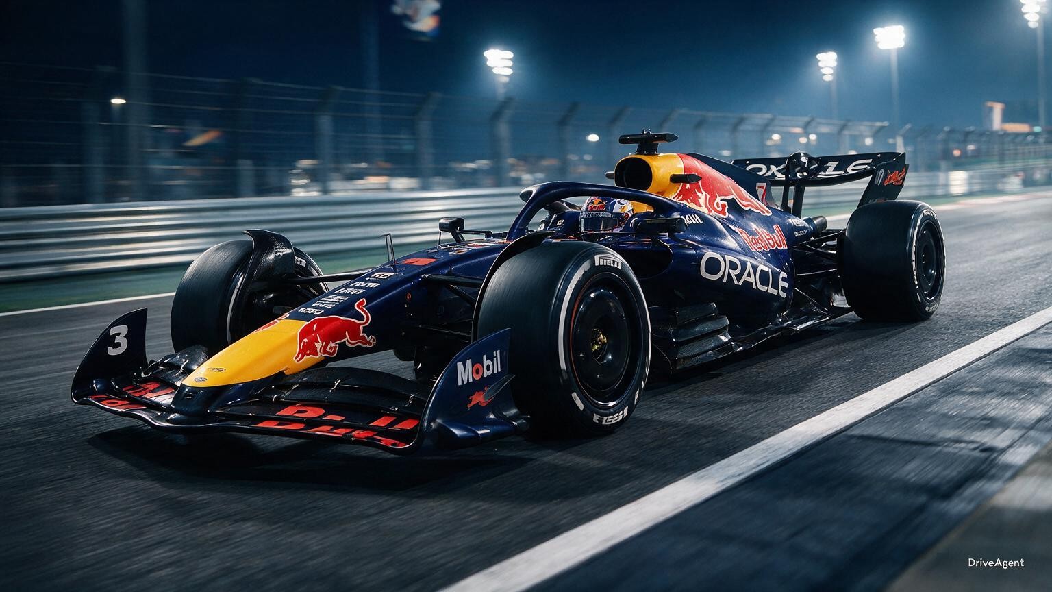 Editorial illustration of Red Bull RB22, Red Bull car number 3, in a racing setting