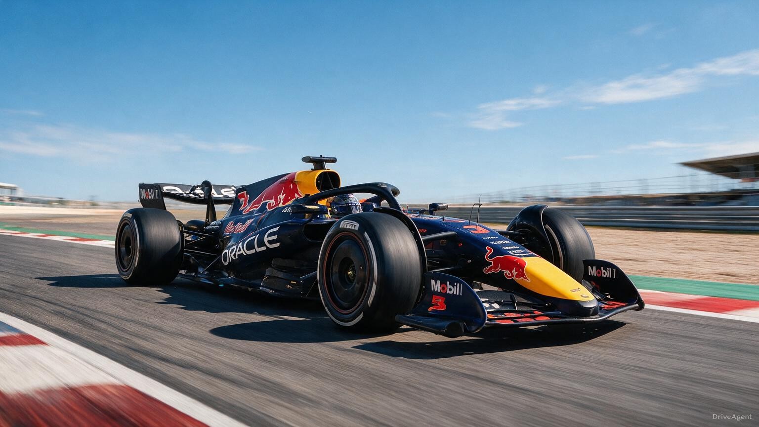 Editorial illustration of Red Bull RB22, Red Bull car number 3, in a racing setting