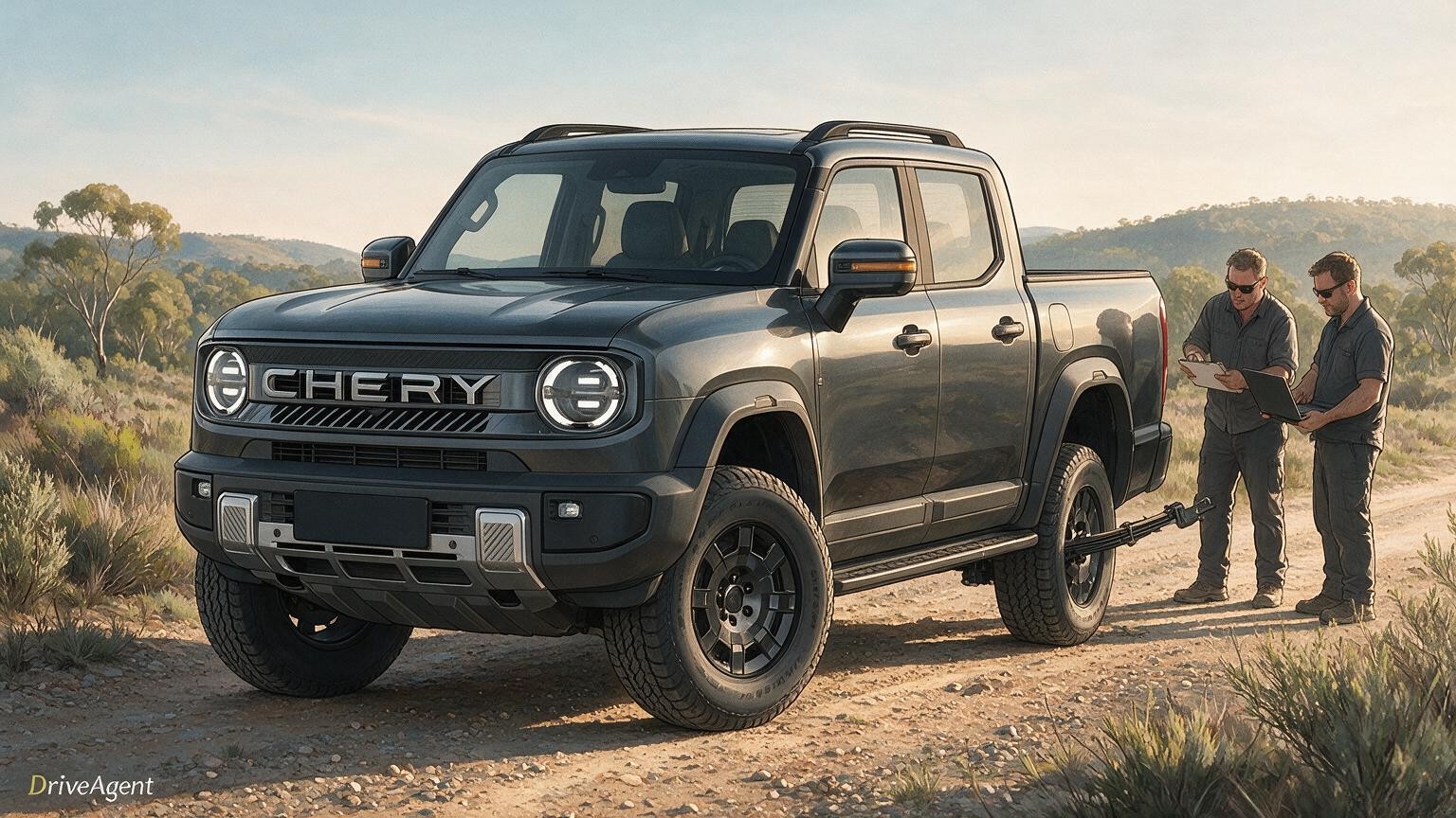 DriveAgent illustration of the Chery Stockman diesel plug-in hybrid ute