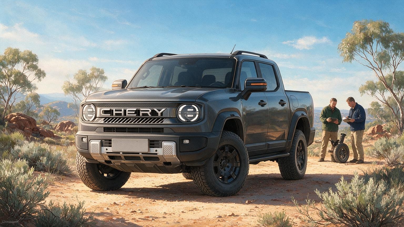 DriveAgent illustration of the Chery Stockman diesel plug-in hybrid ute