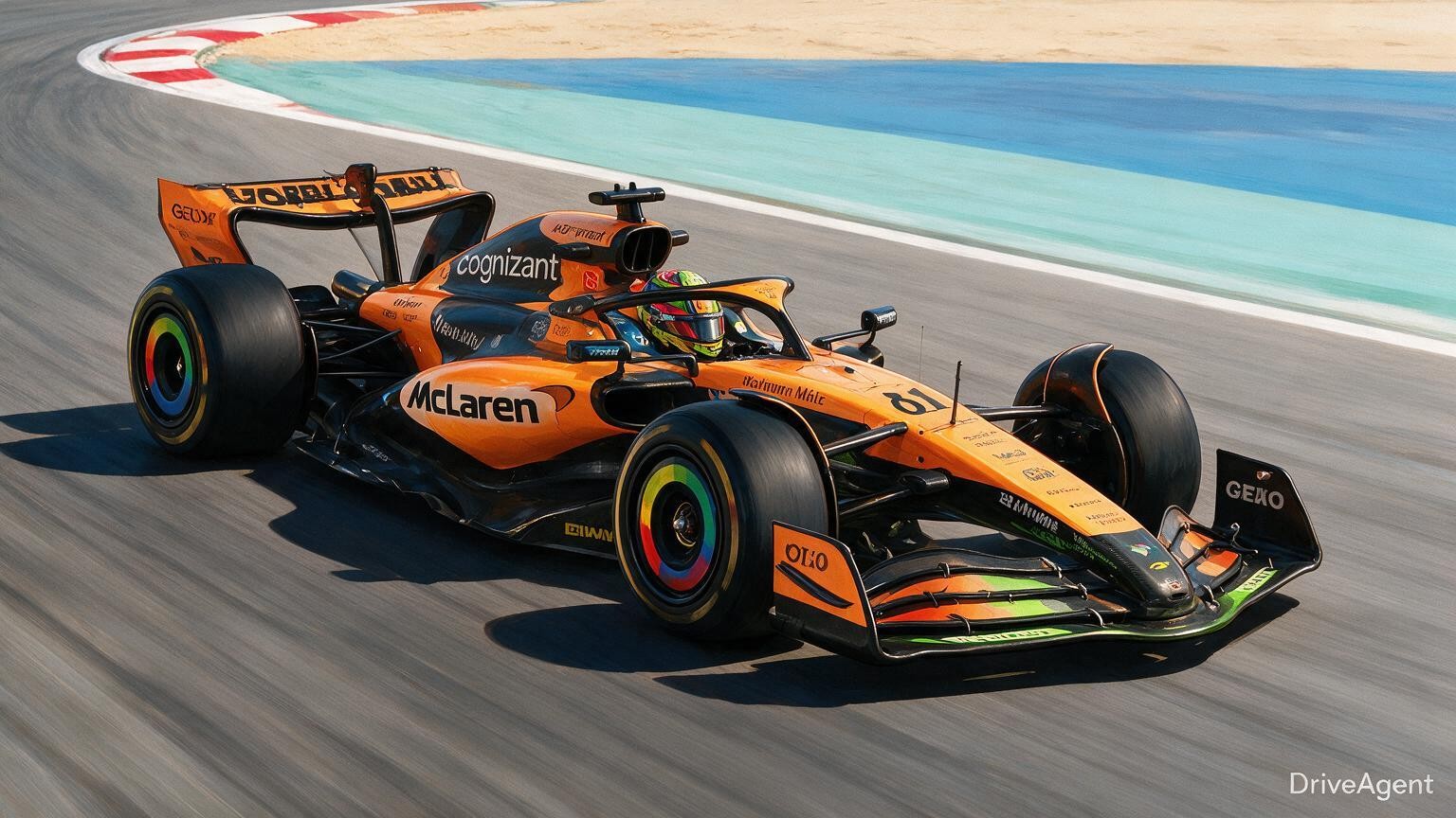 Editorial illustration of McLaren MCL40, McLaren car number 81, in a racing setting