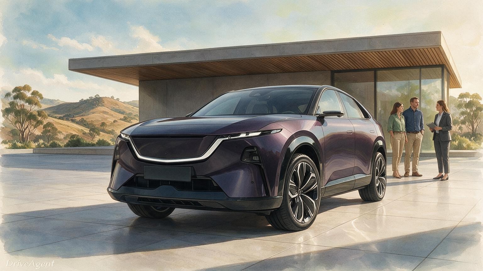 AI editorial illustration of the Mazda CX-6e