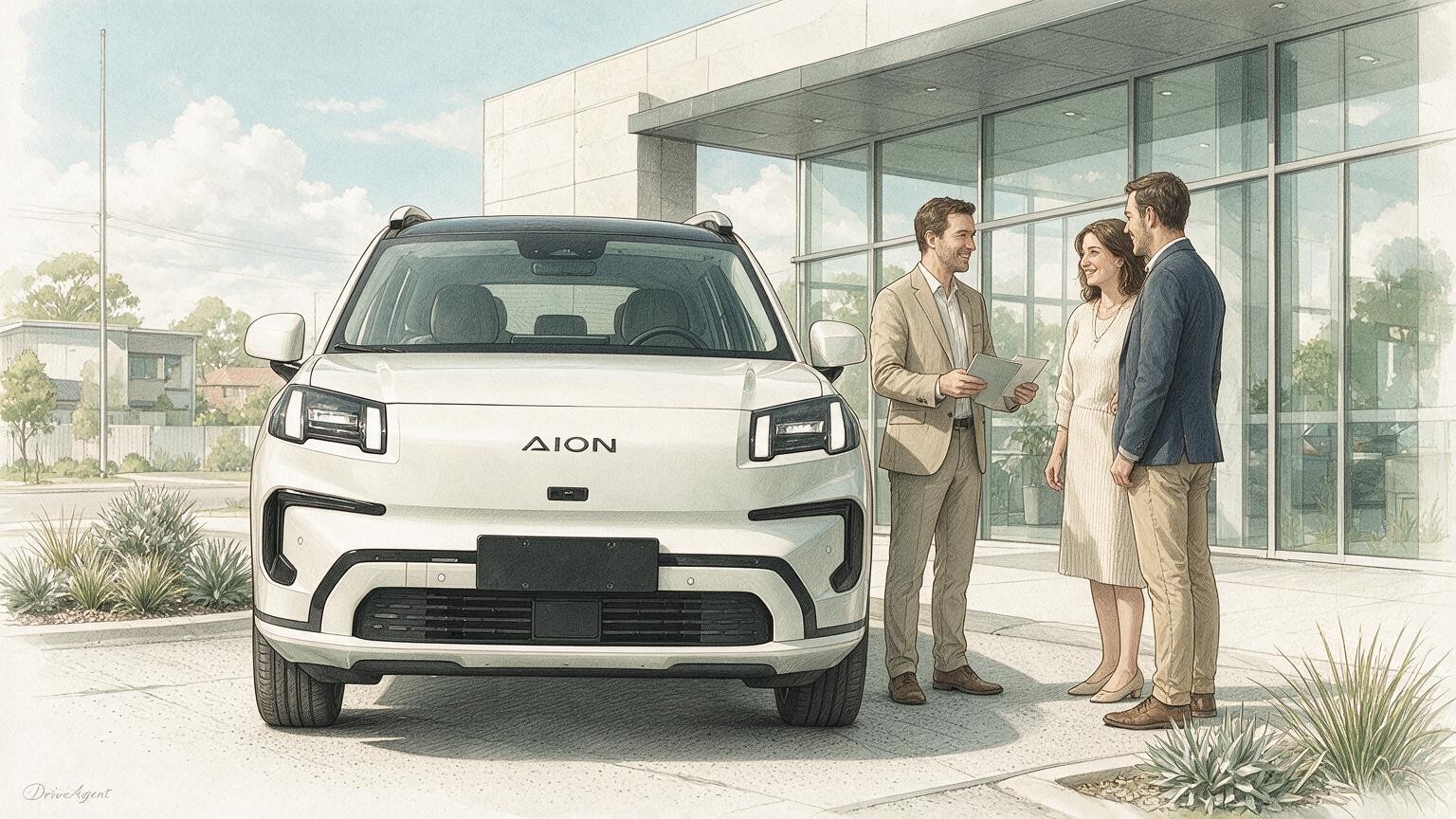 AI editorial illustration of the GAC AION V