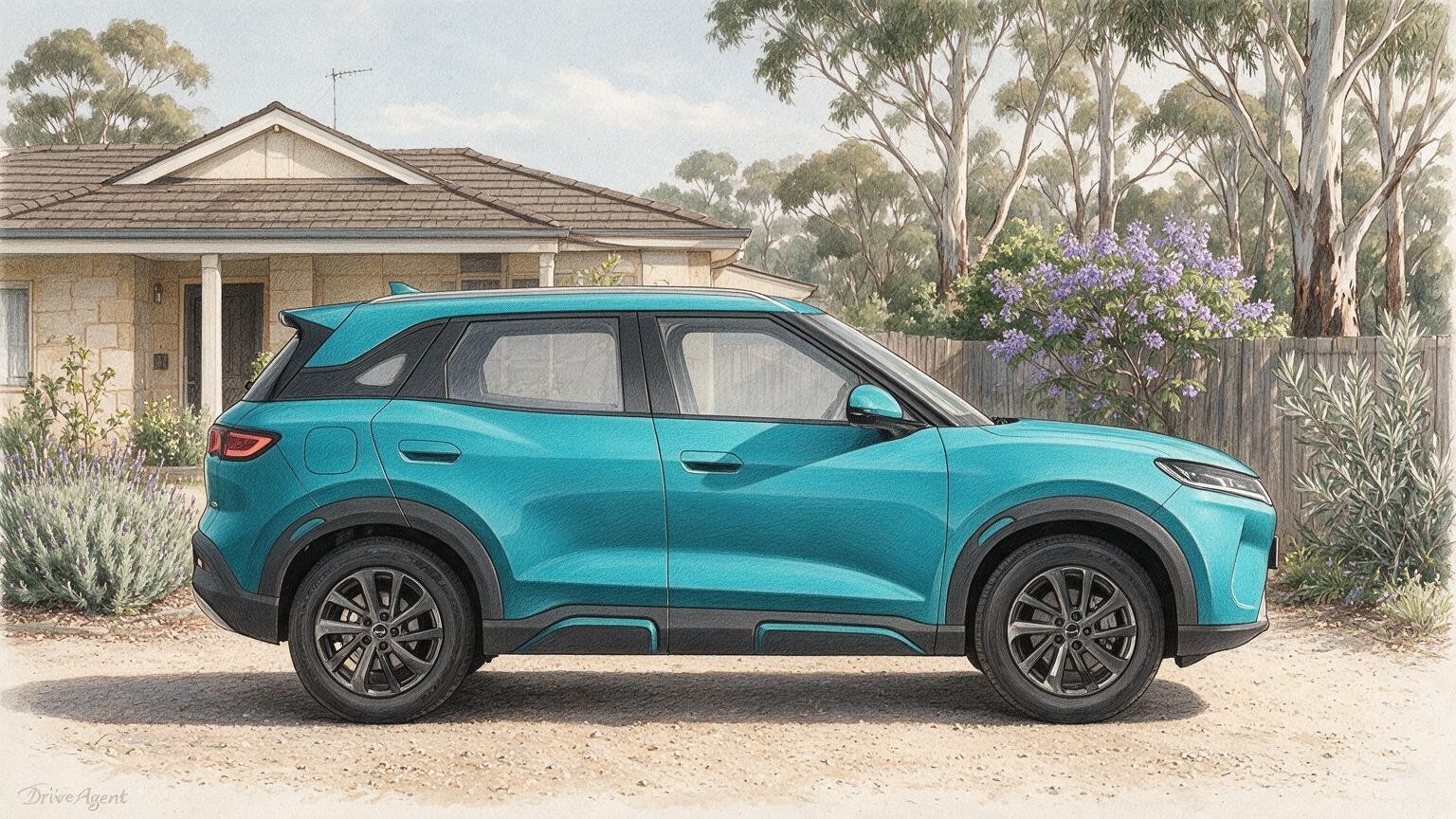AI editorial illustration of the BYD ATTO 2 DM-i