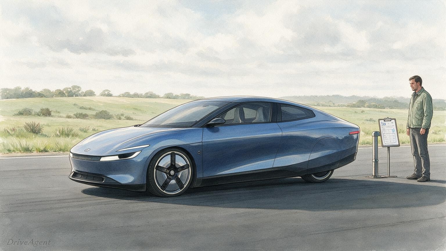 AI editorial illustration of the Volkswagen Mission Efficiency