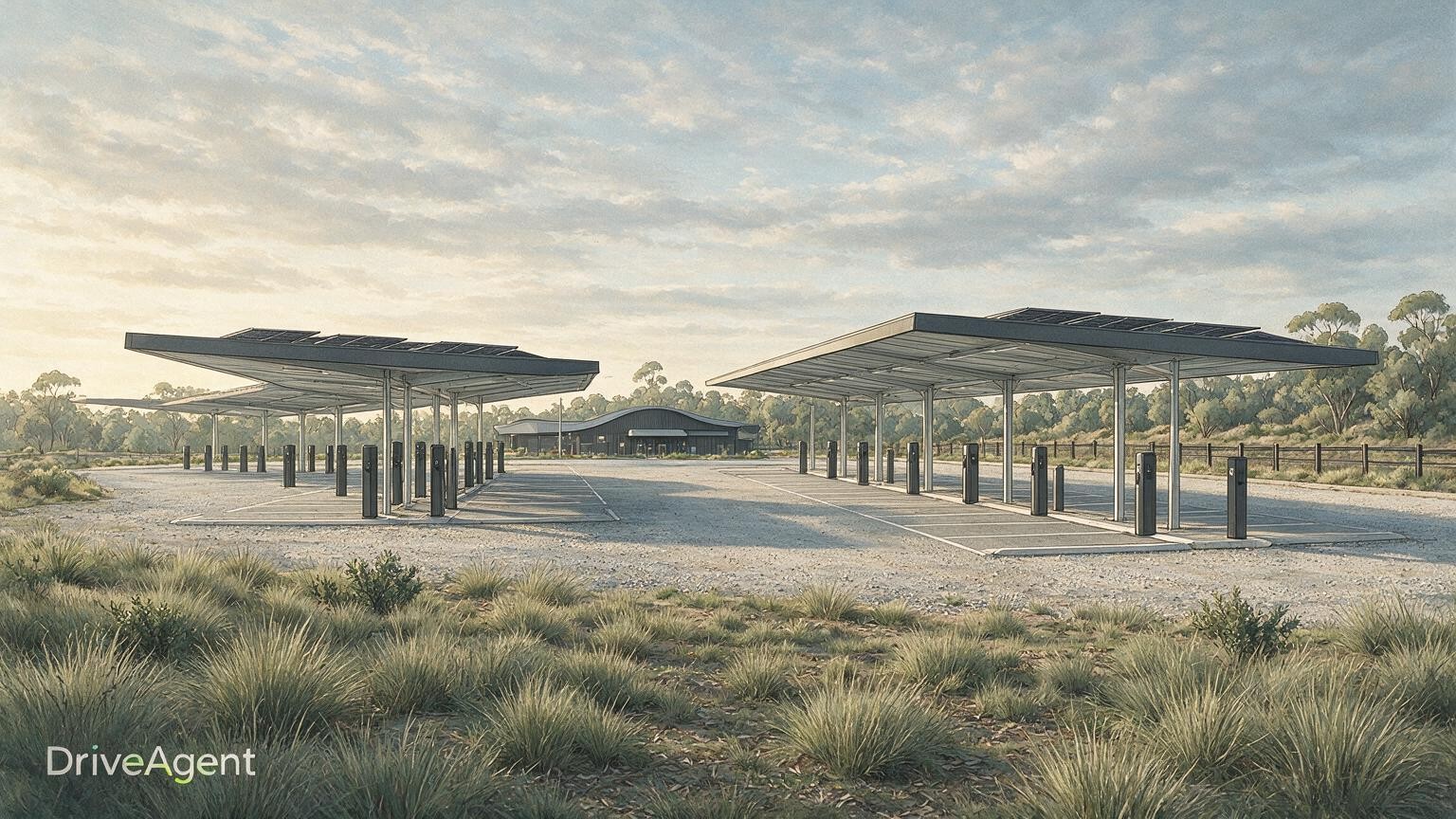 Concept illustration for: Tesla plans 37-bay Thurgoona charging hub, billed as Australia's largest public EV site